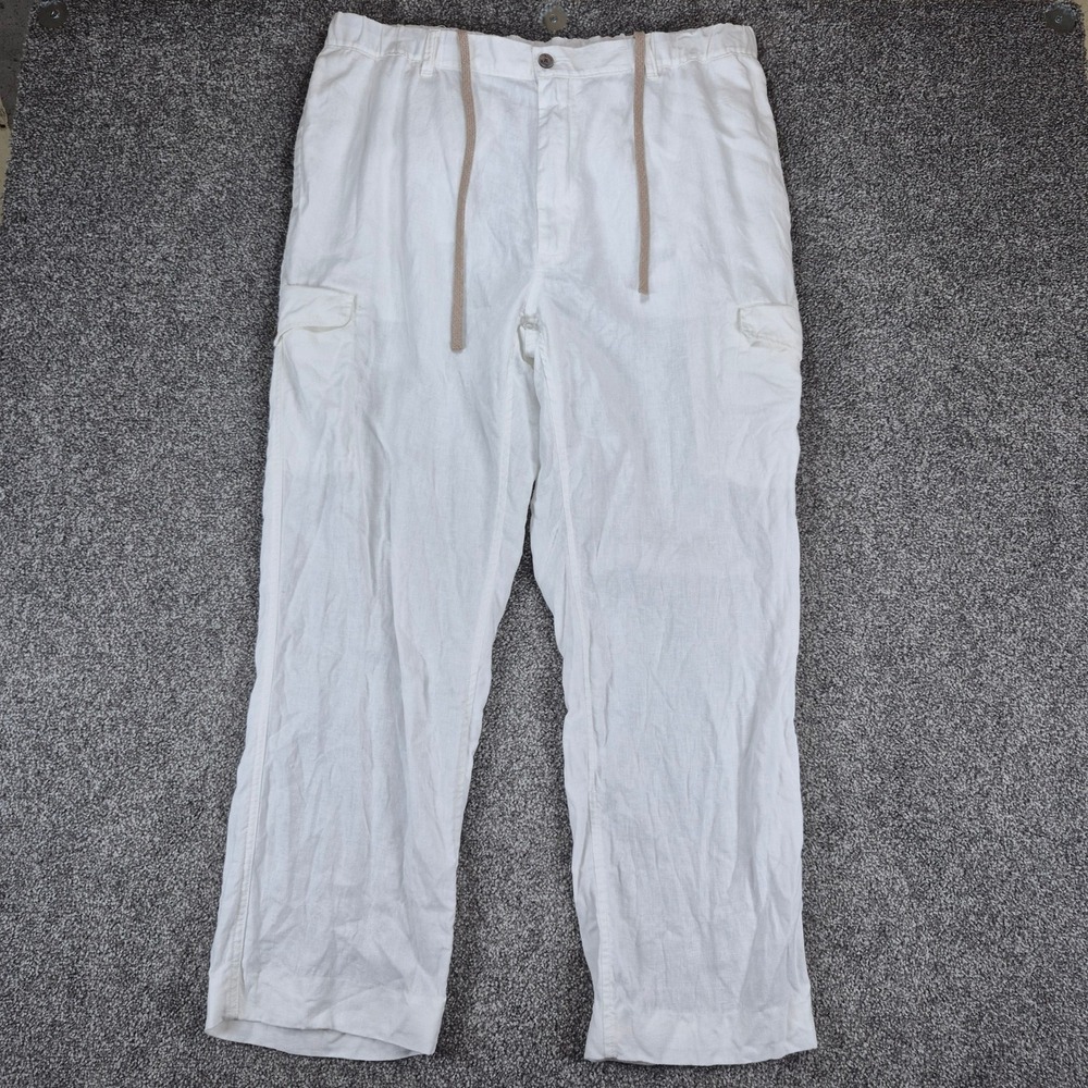 Caribbean 100% Linen Cargo Pants Mens 40x29 White Lightweight Beach Resort